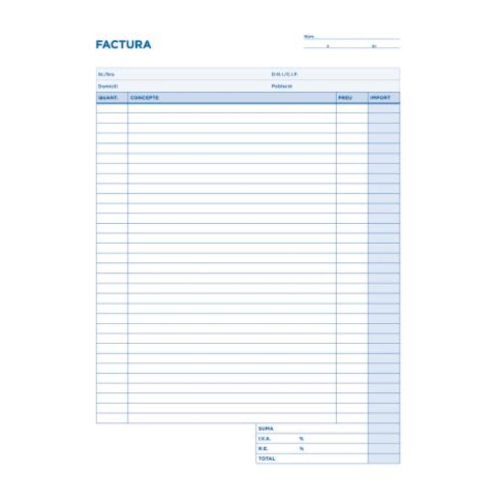 TALONARIO FACTURAS FOLIO ORIGINAL Y COPIA T223 CON I.V.A. TEXTO EN CATALAN LIDERPAPEL