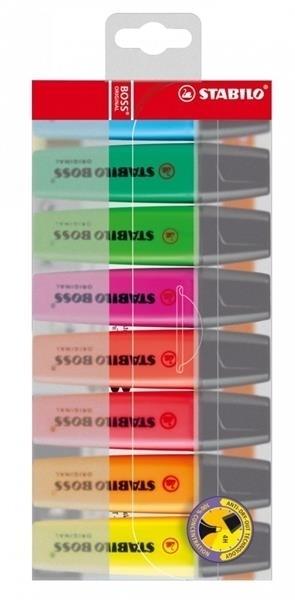 ROTULADORES FLUORESCENTES STABILO BOSS ESTUCHE 8UDS (AM,NJ,VD,RS,AZ,RJ,FUC,TURQ)