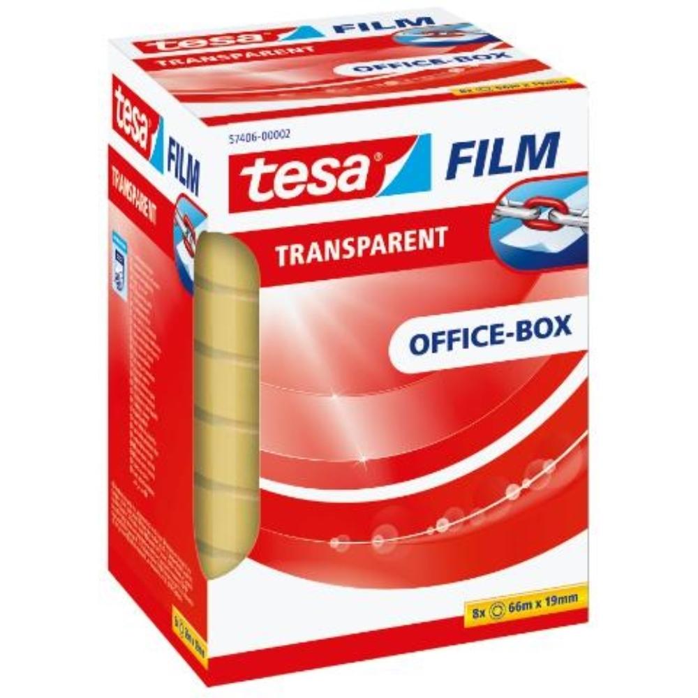 CINTA ADHESIVA TRANSPARENTE 66M X 19MM 8 ROLLOS OFFICEBOX TESA