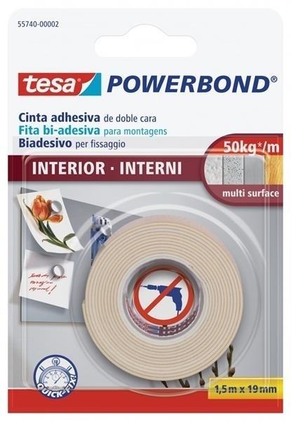 CINTA ADHESIVA DOBLE CARA 1,5M X 19MM POWERBOND INTERIOR BLISTER TESA