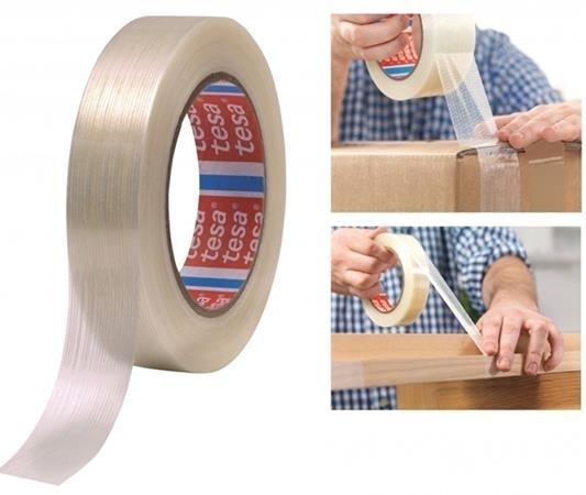 CINTA EMBALAJE MONOFILAMENTO CON ETIQUETA 50M X 25MM TESA
