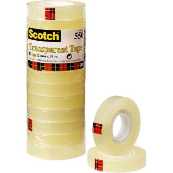 CINTA ADHESIVA TRANSPARENTE 550 33Mx12MM 12 ROLLOS TORRE SCOTCH