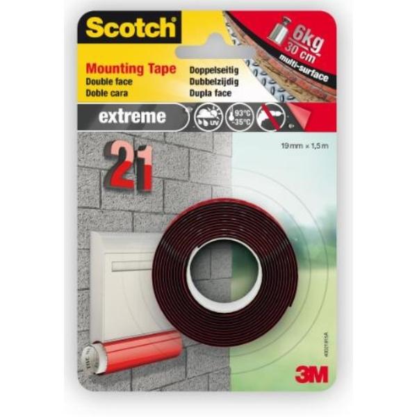 CINTA ADHESIVA DOBLE CARA EXTREME GRAN PESO 1,5Mx19MM INTERIOR/EXTERIOR SCOTCH  (70006902749)