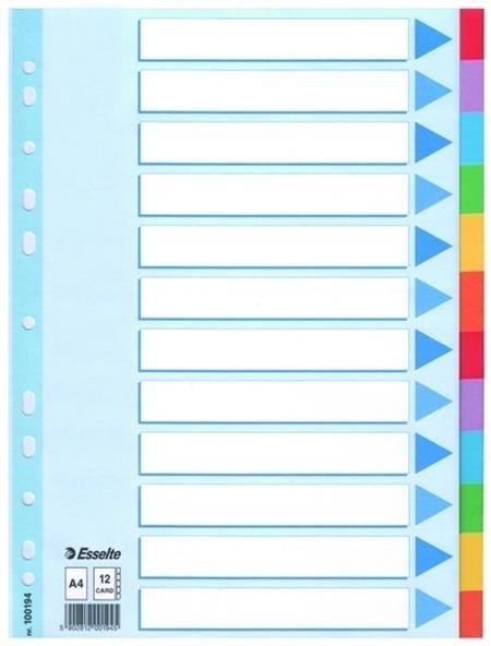 SEPARADORES CARTON A4 12 POSICIONES INDICE COLOR ESSELTE