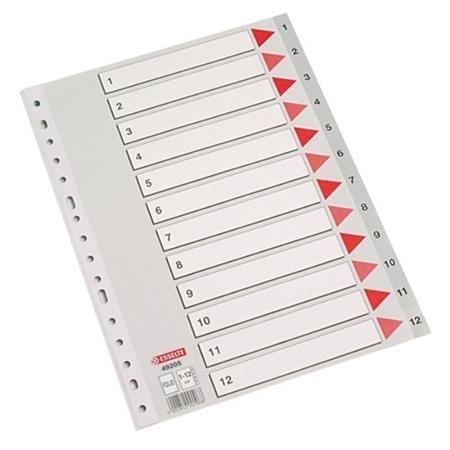 INDICE 1-12 PP A4 INDICE COLOR GRIS ESSELTE