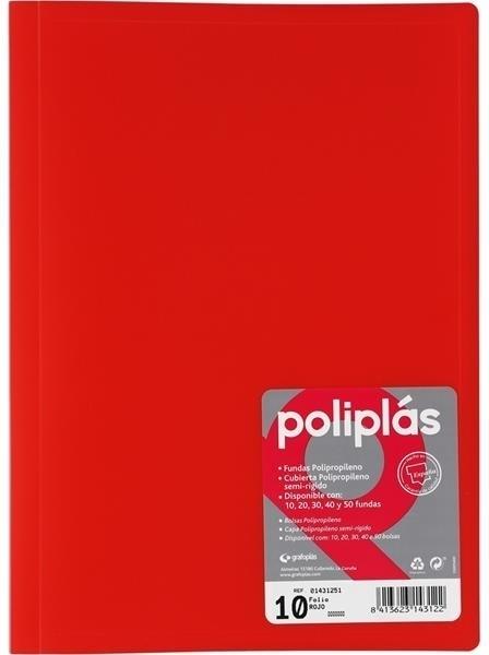 CARPETA FUNDAS POLIPLAS TRANSL. FOLIO 10 FUNDAS ROJO GRAFOPLAS