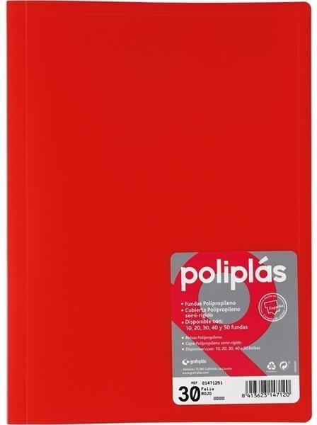 CARPETA FUNDAS POLIPLAS TRANSL. FOLIO 30 FUNDAS ROJO GRAFOPLAS