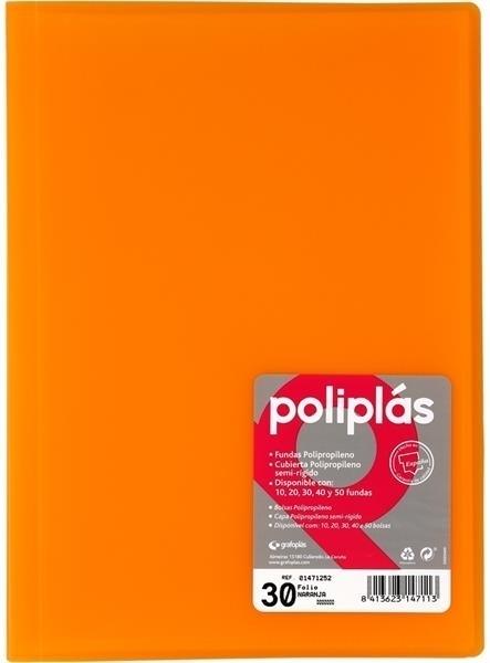 CARPETA FUNDAS POLIPLAS TRANSL. FOLIO 30 FUNDAS NARANJA GRAFOPLAS