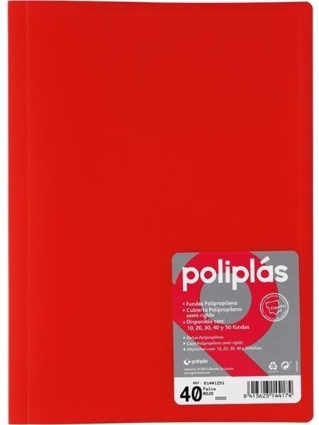 CARPETA FUNDAS POLIPLAS TRANSL. FOLIO 40 FUNDAS ROJO GRAFOPLAS