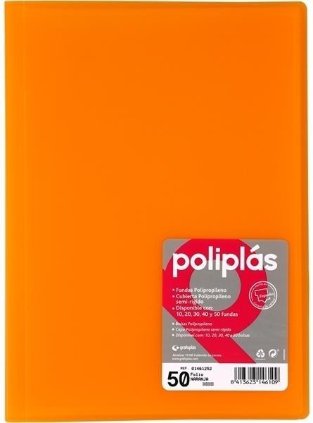 CARPETA FUNDAS POLIPLAS TRANSL. FOLIO 50 FUNDAS NARANJA GRAFOPLAS