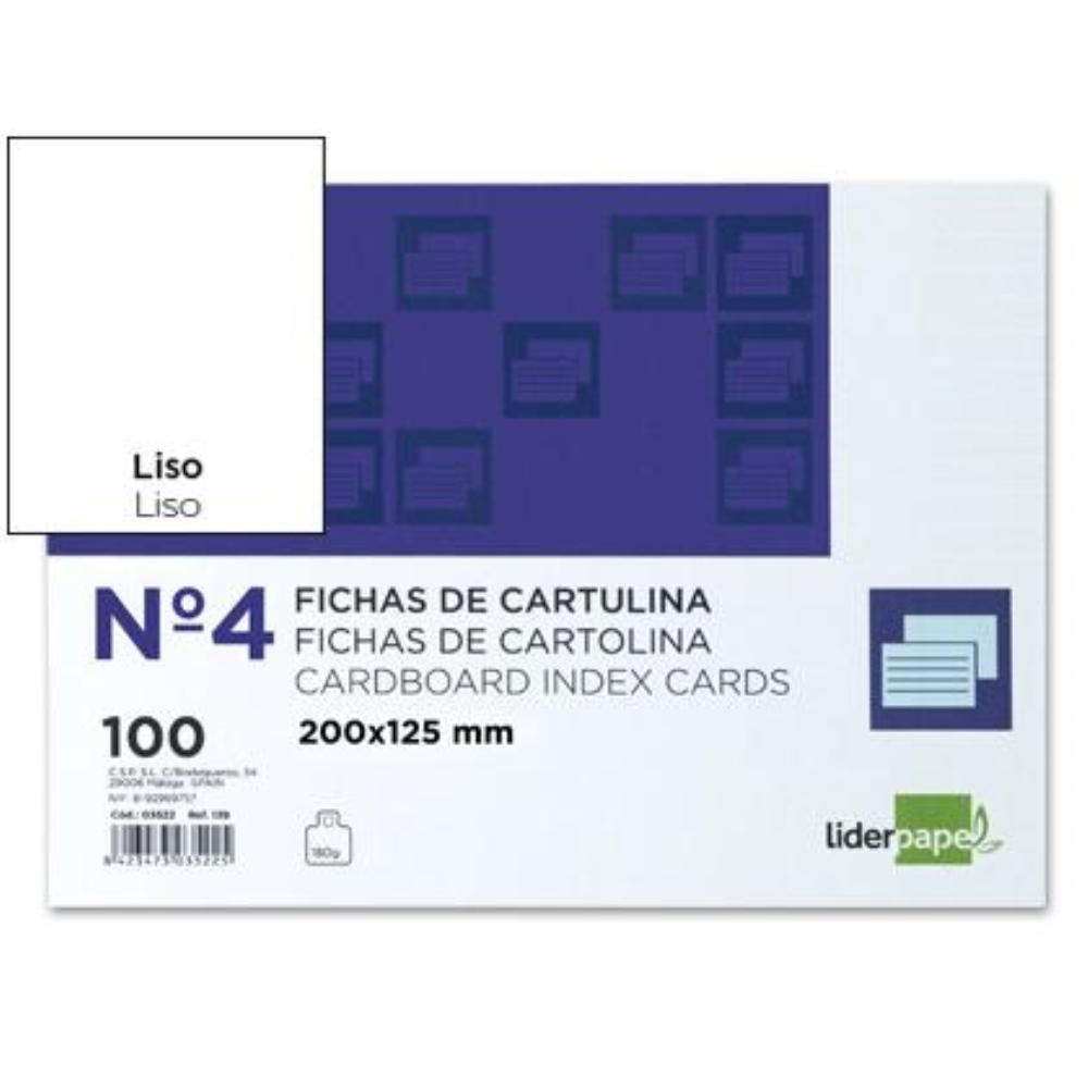 FICHAS LISA Nº4 125X200MM PAQUETE 100U. LIDERPAPEL