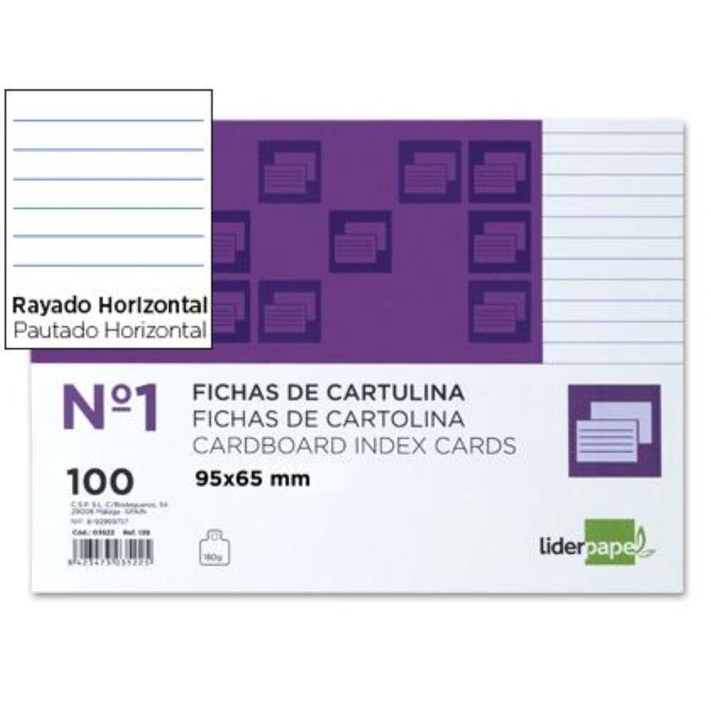 FICHAS RAYADA Nº1 65X95MM PAQUETE 100U. LIDERPAPEL