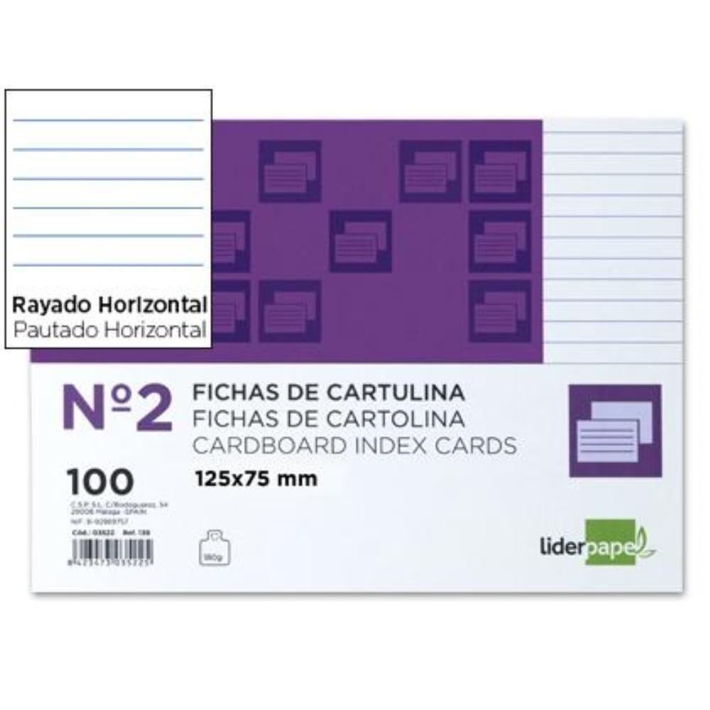 FICHAS RAYADA Nº2 75X125MM PAQUETE 100U. LIDERPAPEL