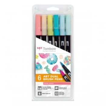 ROTULADORES DUAL BRUSH ESTUCHE 6 UDS DOBLE PUNTA PINCEL COL.CANDY TOMBOW