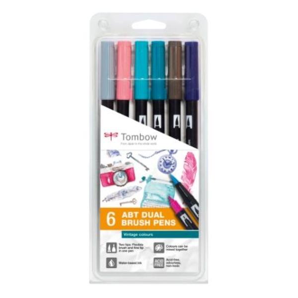 ROTULADORES DUAL BRUSH ESTUCHE 6 UDS DOBLE PUNTA PINCEL COL.VINTAGE TOMBOW