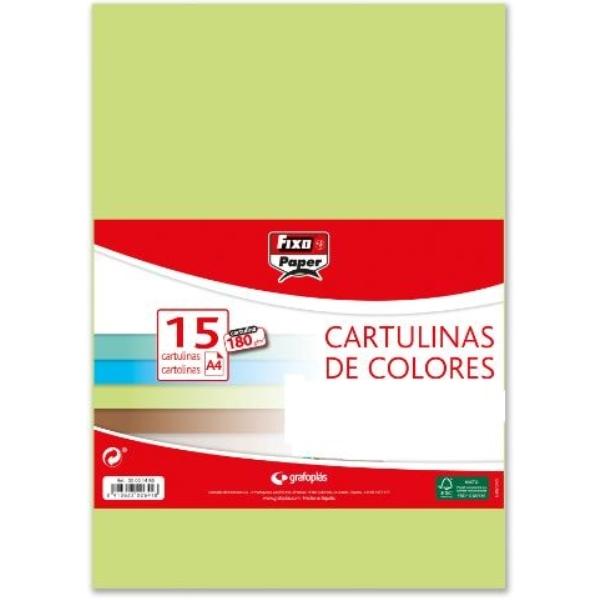 CARTULINAS PACK 15 H 180GR A4 VERDE LIMA GRAFOPLAS