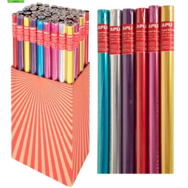 LOTE 55 ROLLOS PAPEL REGALO ROLLO 2X0,70 METALIZADO APLI