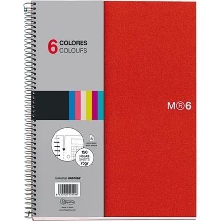 CUADERNO MICROP A5 150H 70G C/5 T/PP ROJO NOTE BOOK 6 MIQUELRIUS