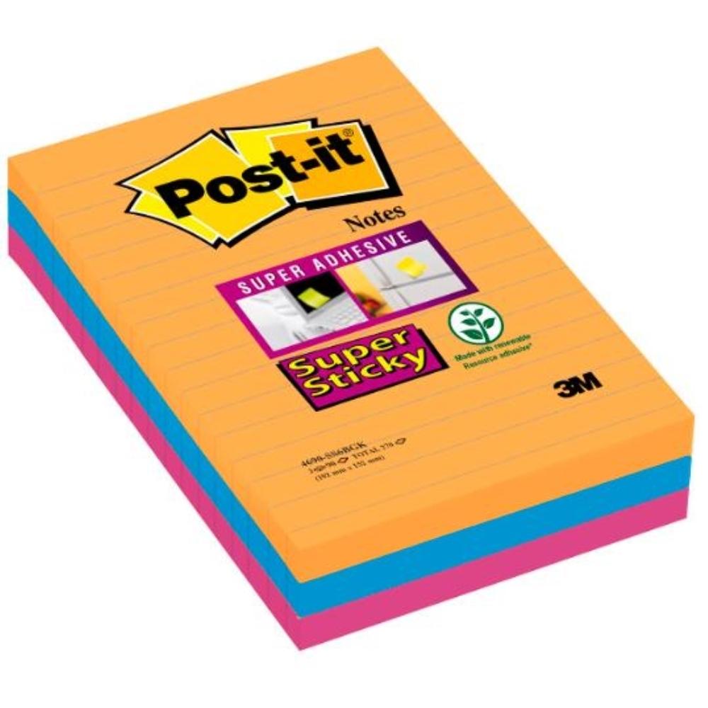 NOTAS ADHESIVAS POST-IT  SUPERSTICKY LINEAS BAGKOK 101X152MM 3 BLOCS 90H (70005271997)