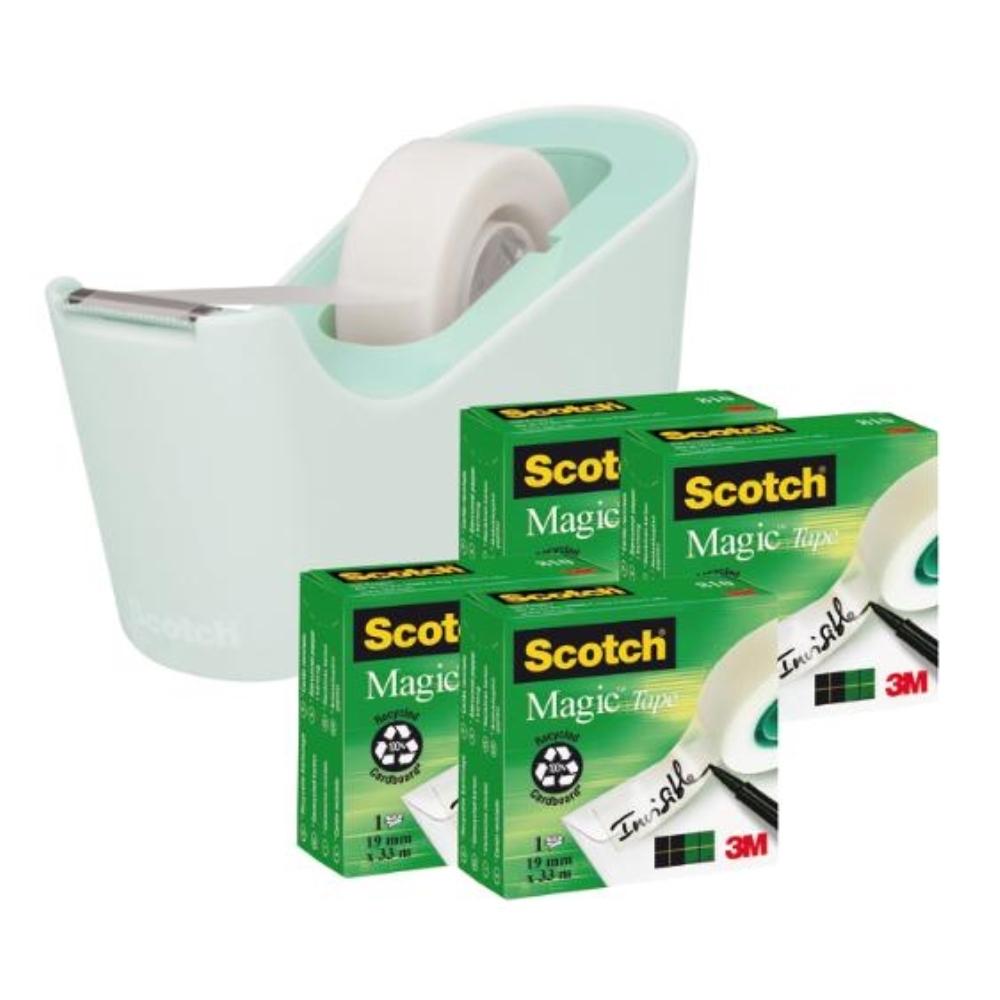 PORTARROLLOS SCOTCH  C18 + 4 CINTAS SCOTCH MAGIC 33MX19MM MENTA