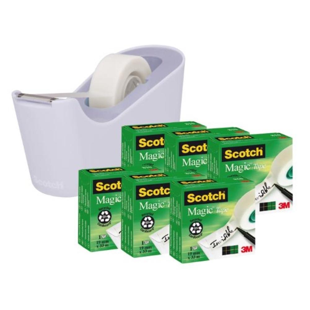 PORTARROLLOS SCOTCH  C18 + 6 CINTAS SCOTCH MAGIC 33MX19MM LAVANDA