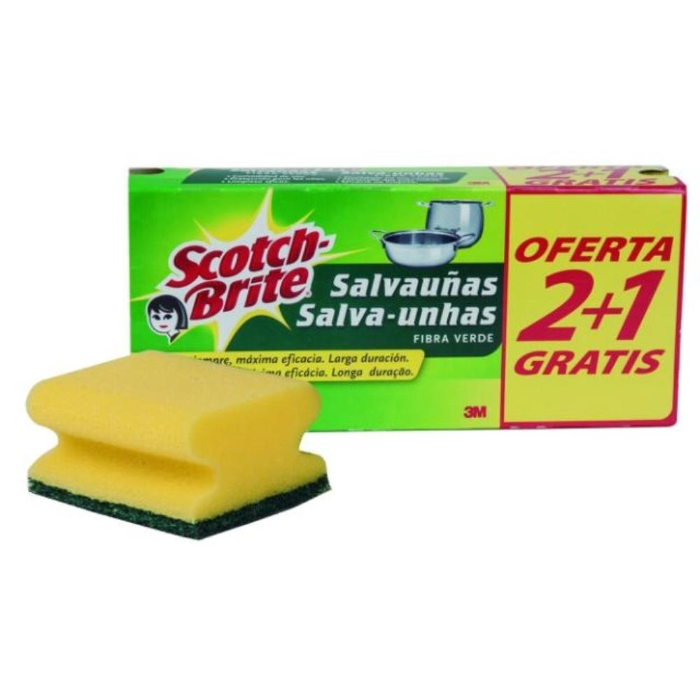 ESTROPAJO SALVAUÑAS SCOTCH BRITE FIBRA VERDE PAQUETE 3X2