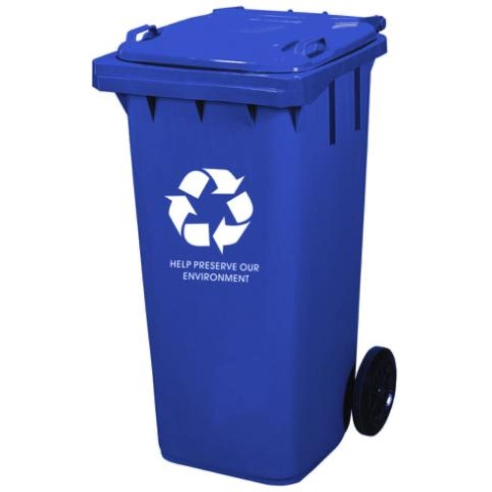 PAPELERA CONTENEDOR Q-CONNECT PLASTICO TAPADERA 240L COLOR AZUL 1015X575X730 MM CON RUEDAS