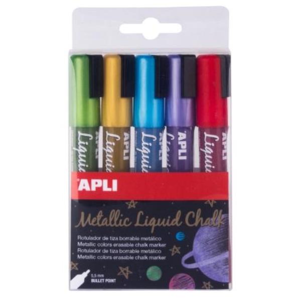 ROTULADORES TIZA LIQUIDA PTA.REDONDA 5,5MM 5 COLORES METALES SURTIDOS LIQUID CHALK APLI