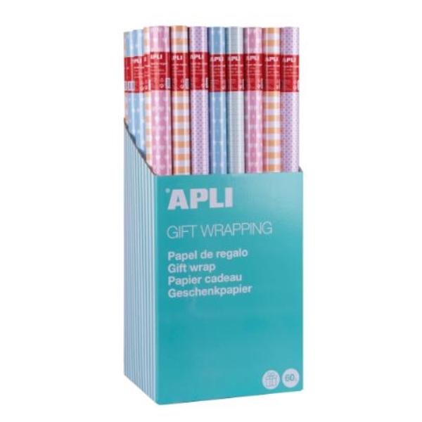 PAPEL REGALO ROLLO 2X0,70 COLORES PASTEL APLI