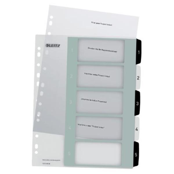 INDICE 1-5 A4 MAXI POLIPROPILENO IMPRIMIBLE LEITZ WOW BLANCO/NEGRO