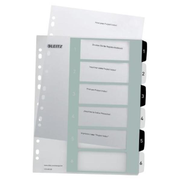 INDICE 1-6 A4 MAXI POLIPROPILENO IMPRIMIBLE LEITZ WOW BLANCO/NEGRO