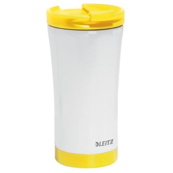 TAZA TRAVEL TÉRMICA WOW 380 ML, BLANCO/AMARILLO