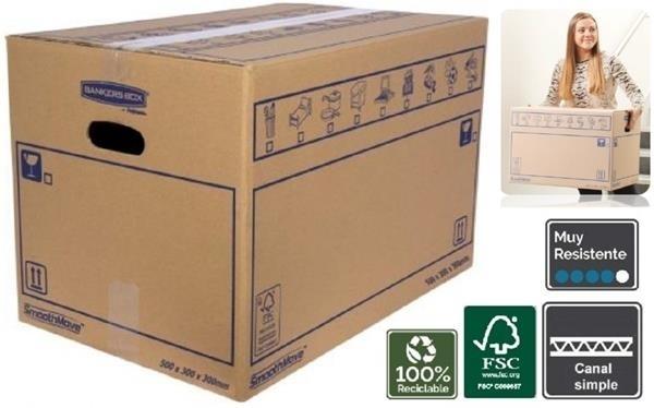 CAJA CARTON GRANDE CON ASA 45L (500X300X300MM) CON MONTAJE MANUAL FELLOWES