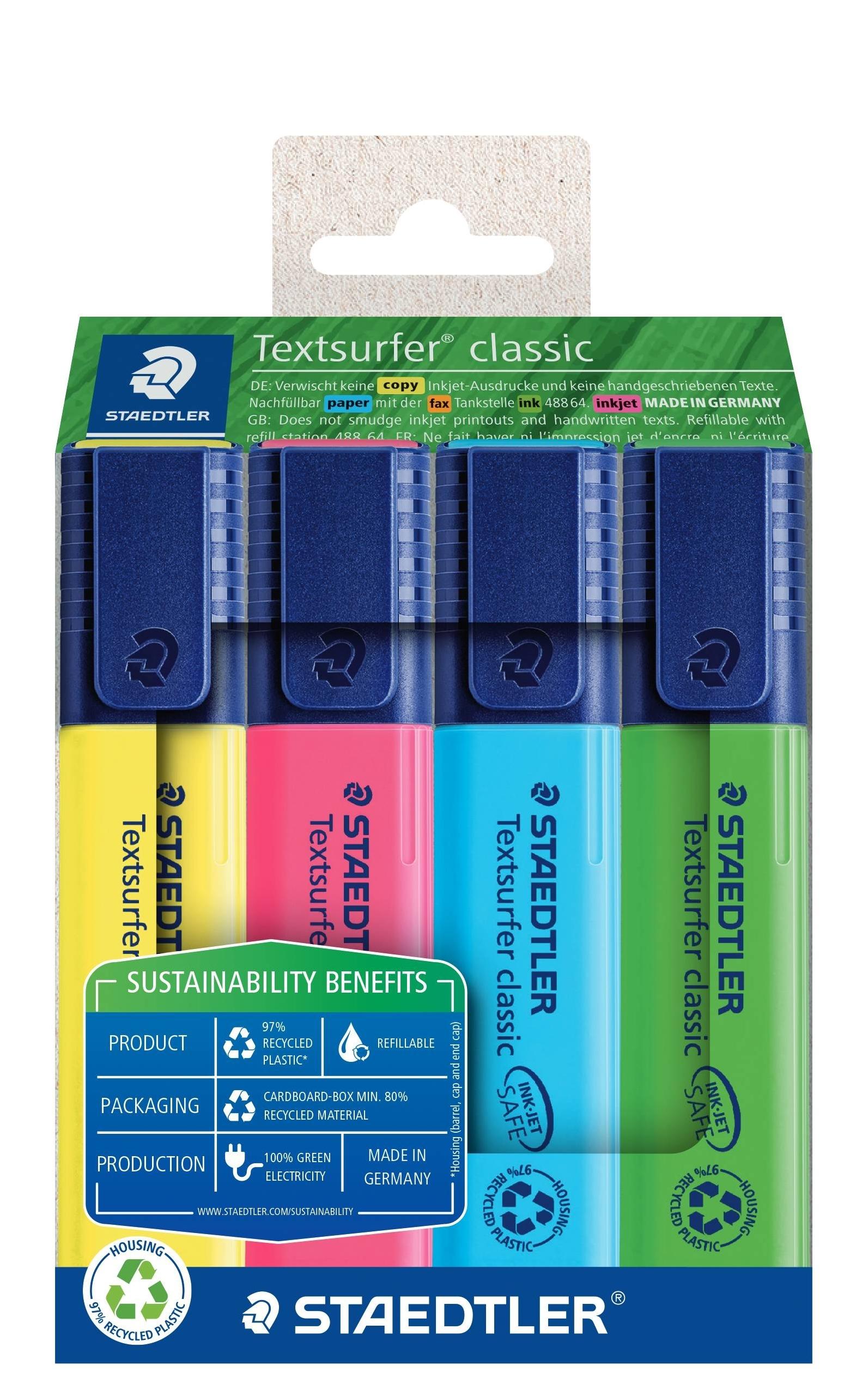 ESTUCHE ECO+ MARCADOR FLUORESCENTE TEXTSURFER 364 STAEDTLER, 4 PZAS SURTIDAS