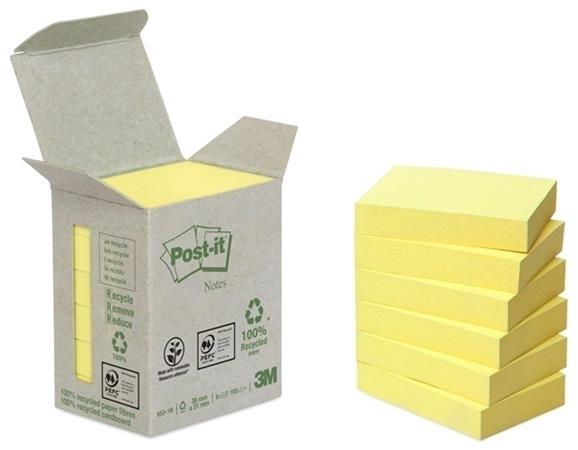 NOTAS ADHESIVAS POST-IT  RECICLADAS  38 X 51 MM AMARILLO CAJA CARTÓN 653-1B POST-IT