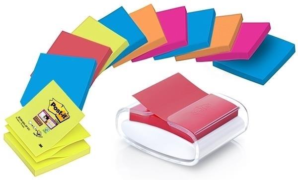 PACK DISPENSADOR POST-IT  BLANCO PRO + 12 BLOCS 90 HOJAS Z-NOTES 76 X 76 MM SUPER STICKY COLORES VARIADOS PRO-W-1SSCOL-R330 POST