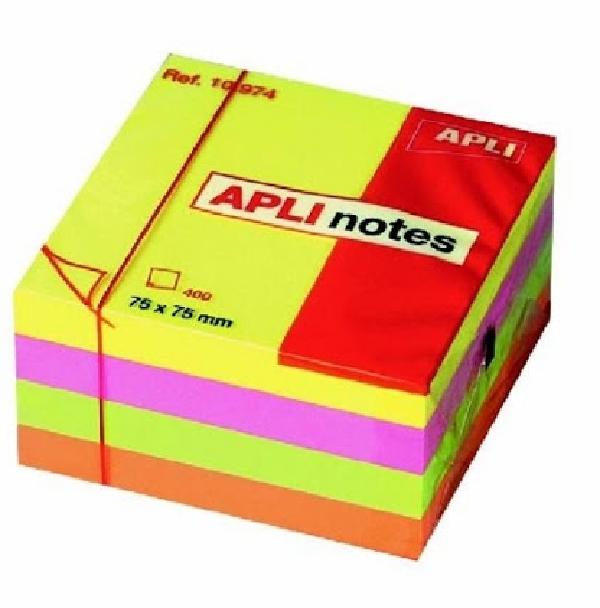 NOTAS ADHESIVAS CUBO TONOS BRILLANTES 400H 75x75MM APLI
