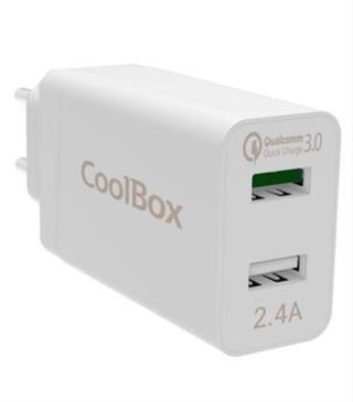 CARGADOR DE PARED 2XUSB COOLBOX QUALCOMM 3.0 BLANCO