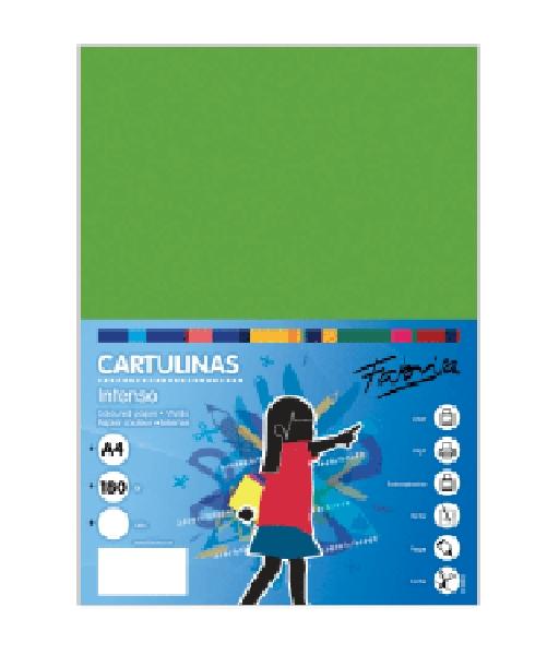 PAQUETE 50 CARTULINAS FABRISA DINA4 180GR VERDE FUERTE