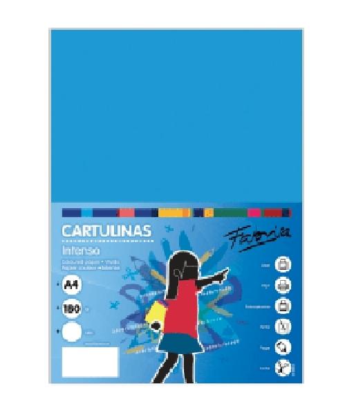 PAQUETE 50 CARTULINAS FABRISA DINA4 180GR AZUL TURQUESA